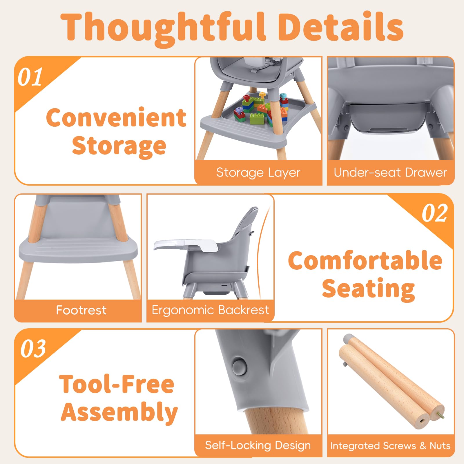 Tool-free assembly on Babyliebe high chair with clear instructions