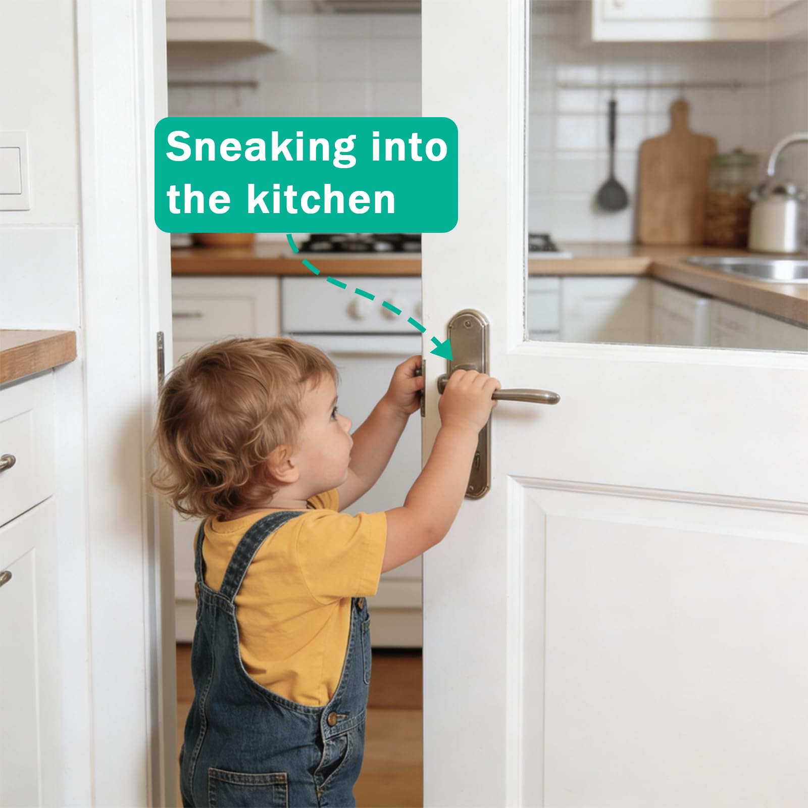 Babylush adhesive-backed lock on door handle with 3M backing