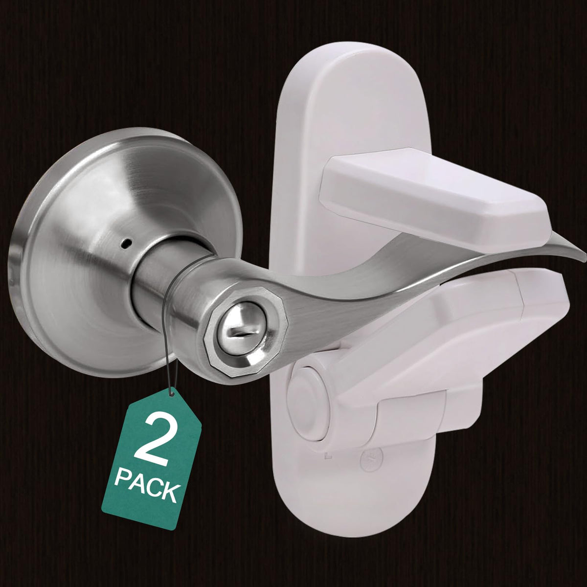 Babylush two-button unlock door lock on a handle for toddler safety