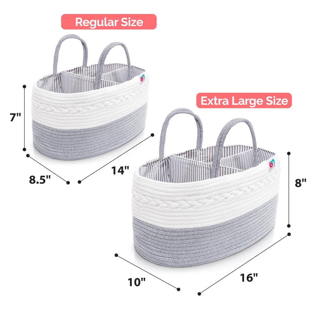 Removable inserts create defined spaces for diapers, wipes, and clothing.