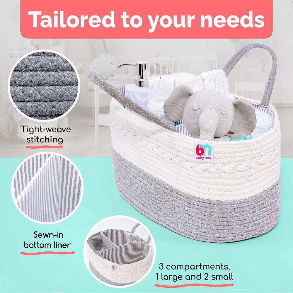 Gray and white liner adds subtle nursery style.
