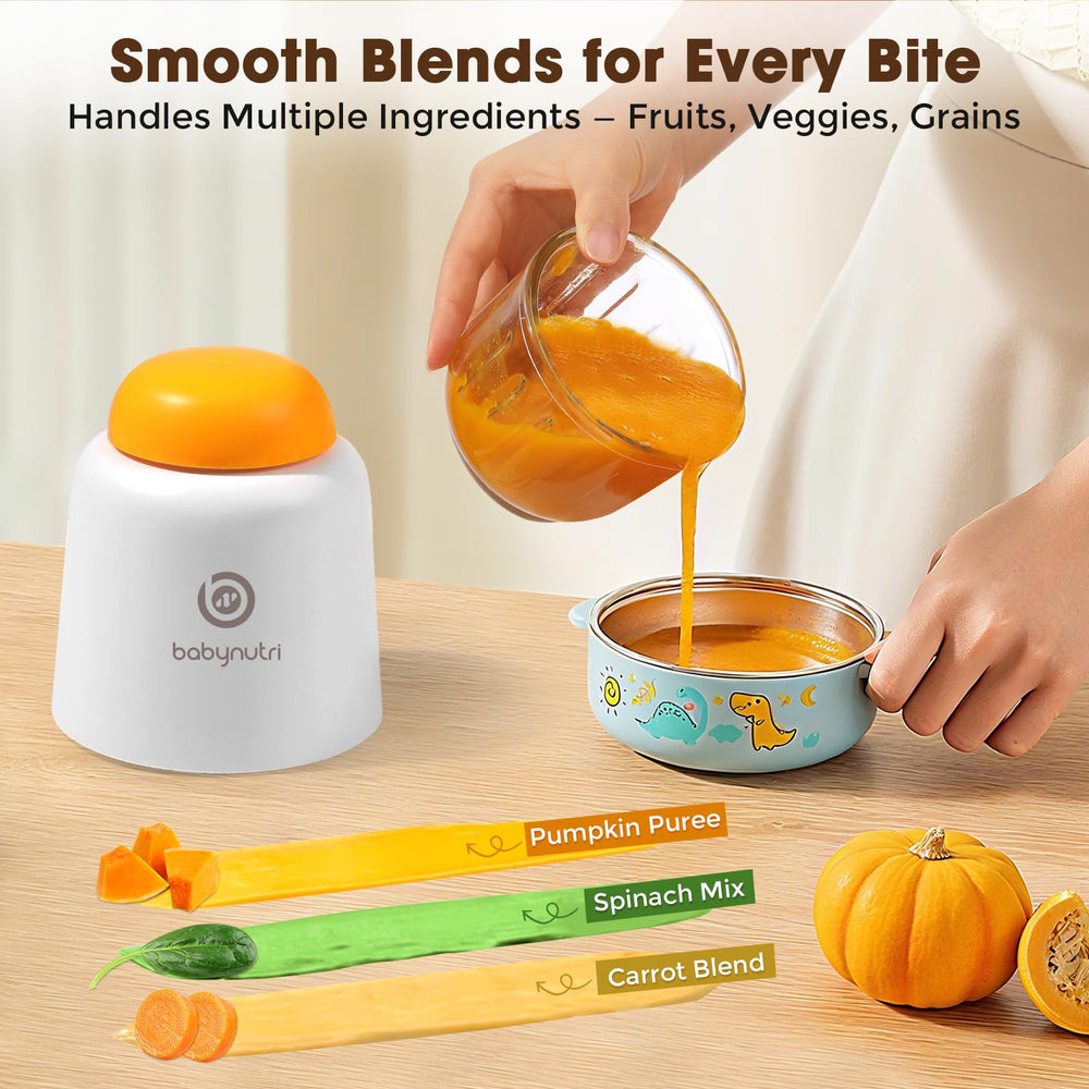 BabyNutri glass bowl prep showing stain-free, odor-resistant food surface