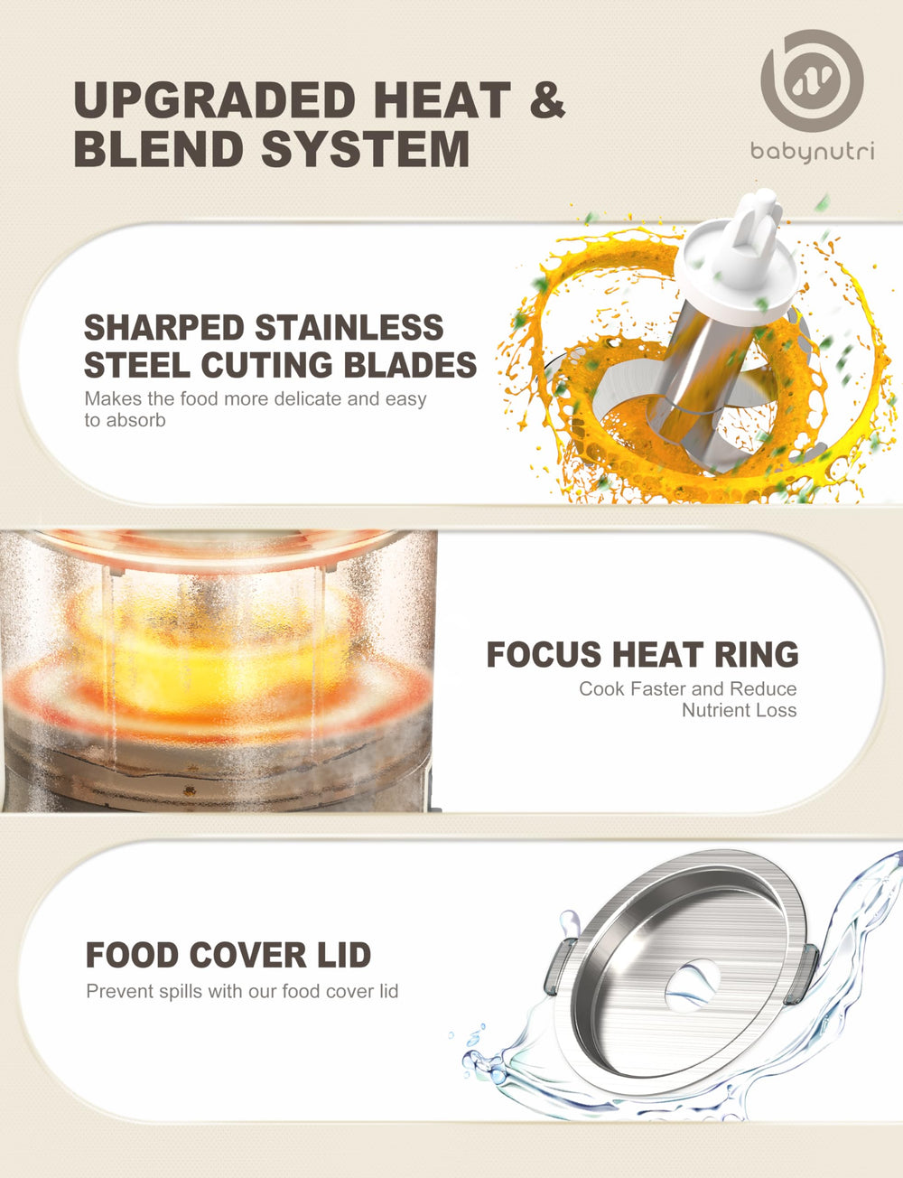 Heat focus ring and precision mixing cup enable accurate portions.