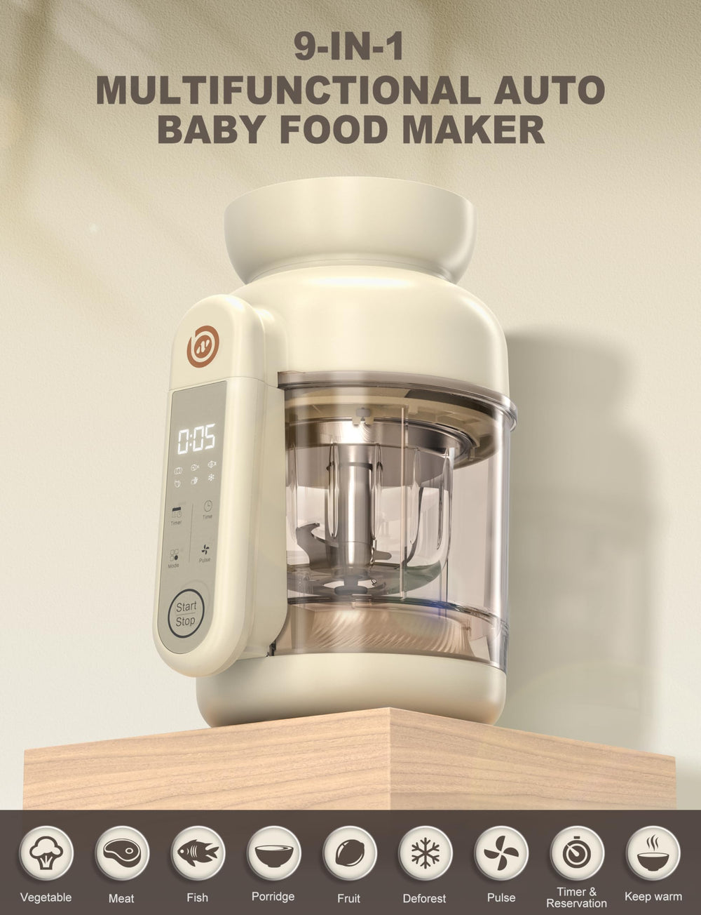 BabyNutri precision blades with pulse function for silky purees and adjustable texture.