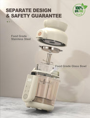 Safety lock lid and stainless steel cup ensure secure operation during blending.