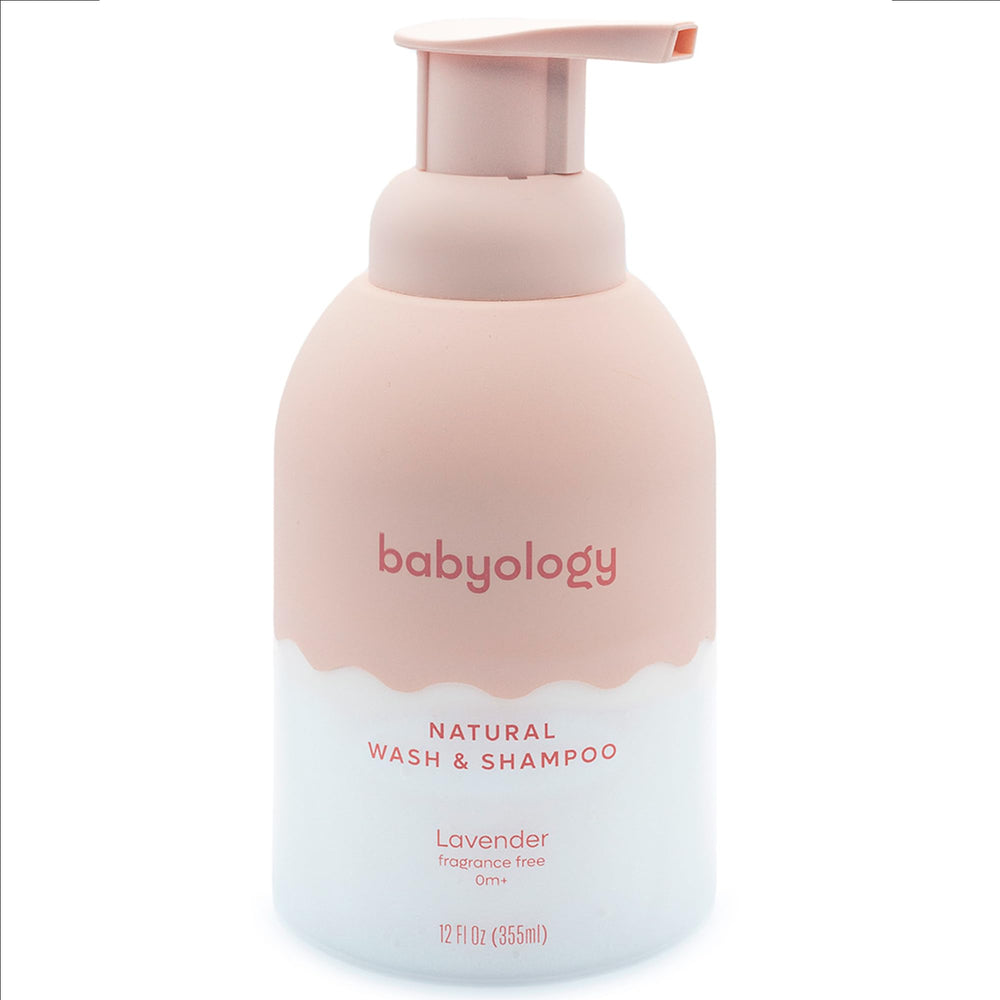 Babyology all natural baby wash bottle pour demonstrates easy, mess-free dosing for bath time