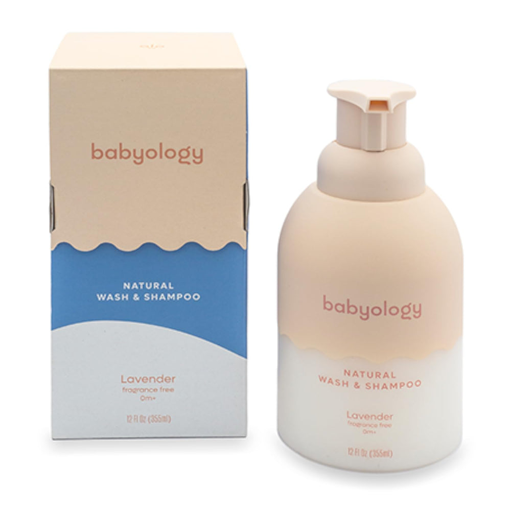 Babyology all natural baby wash label front shows organic ingredients with no harsh additives