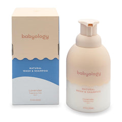 Babyology all natural baby wash label front shows organic ingredients with no harsh additives