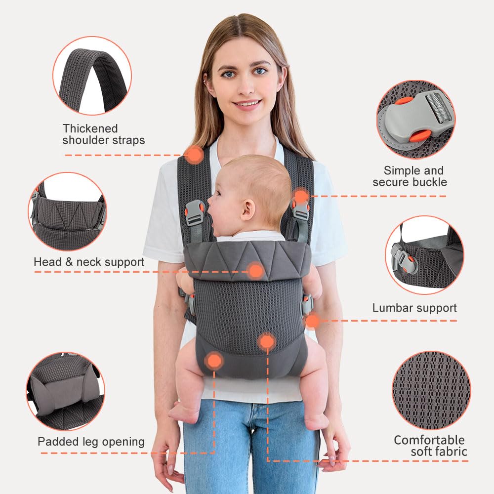 BABYPARK Baby Carrier head support foldable demonstrates secure neck protection for newborns during strolls.