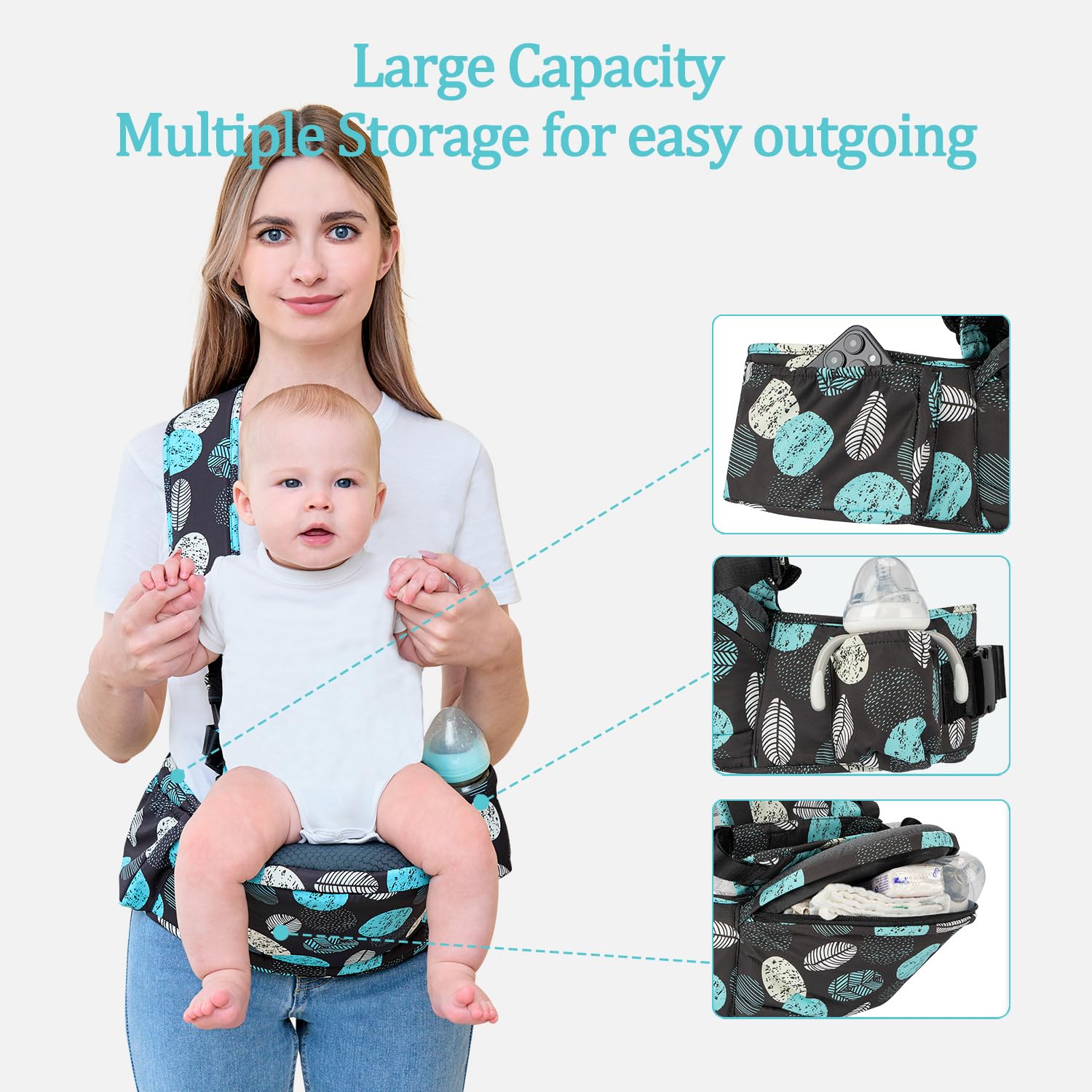 BabyPark adjustable shoulder strap demonstrates even weight distribution for comfort.