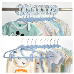 Babyrish velvet baby hangers with clips securing dresses and pants