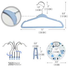 Babyrish velvet hangers with dividers organizing outfits by size