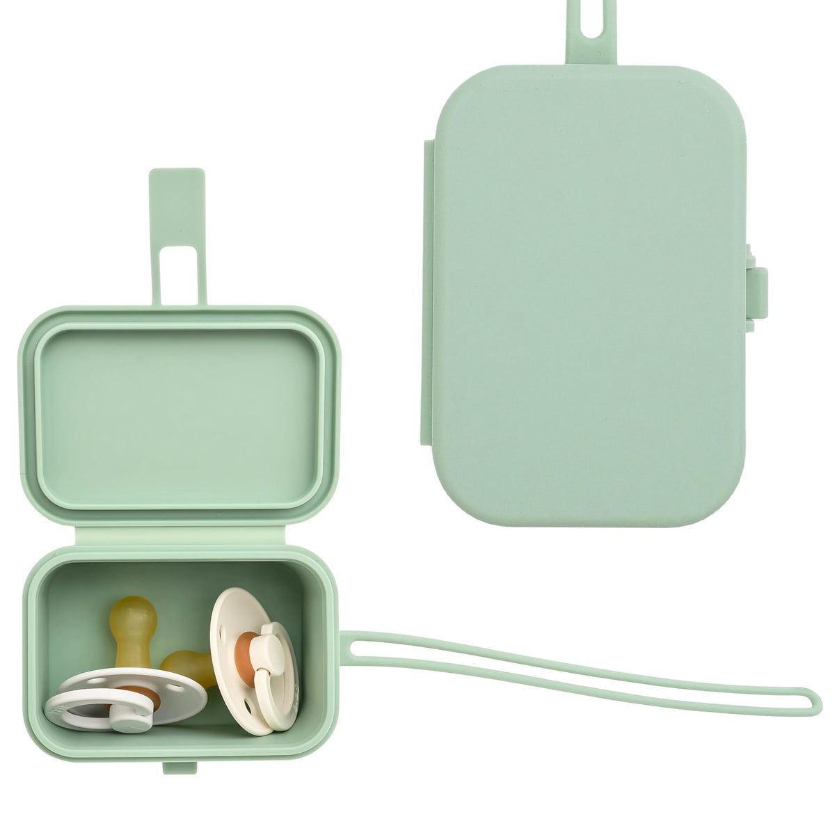 Baby's Aid silicone pacifier case with patented closure keeps pacifiers secure on the go.