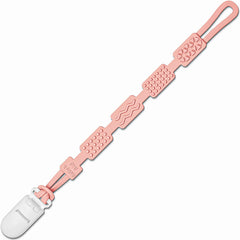 Baby's Aid silicone pacifier clip with four textures for on-the-go teething comfort.