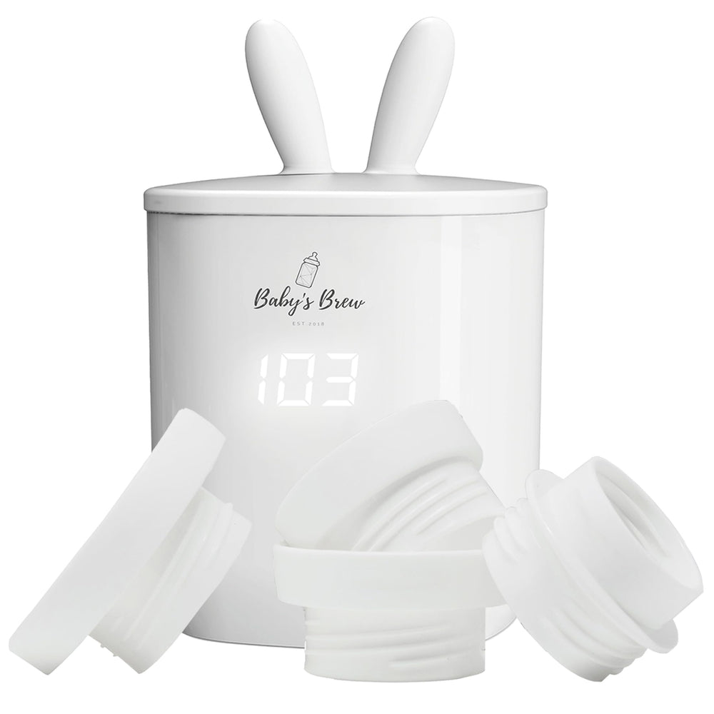 Baby's Brew 3.0 with adapters included highlights four interchangeable adapters for versatile bottle fit.