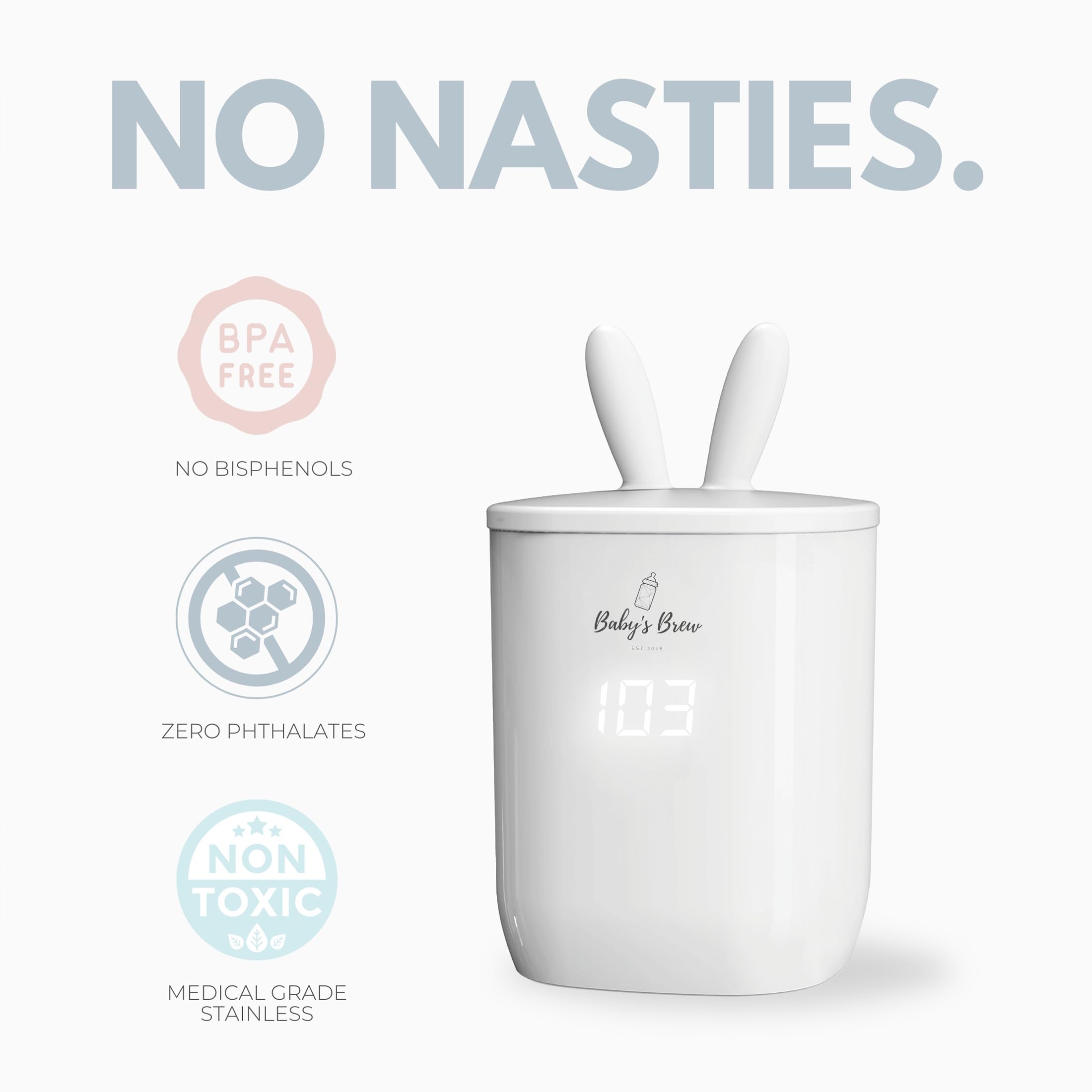 Baby's Brew 3.0 BPA-free, stainless steel construction prioritizes safety and quality.