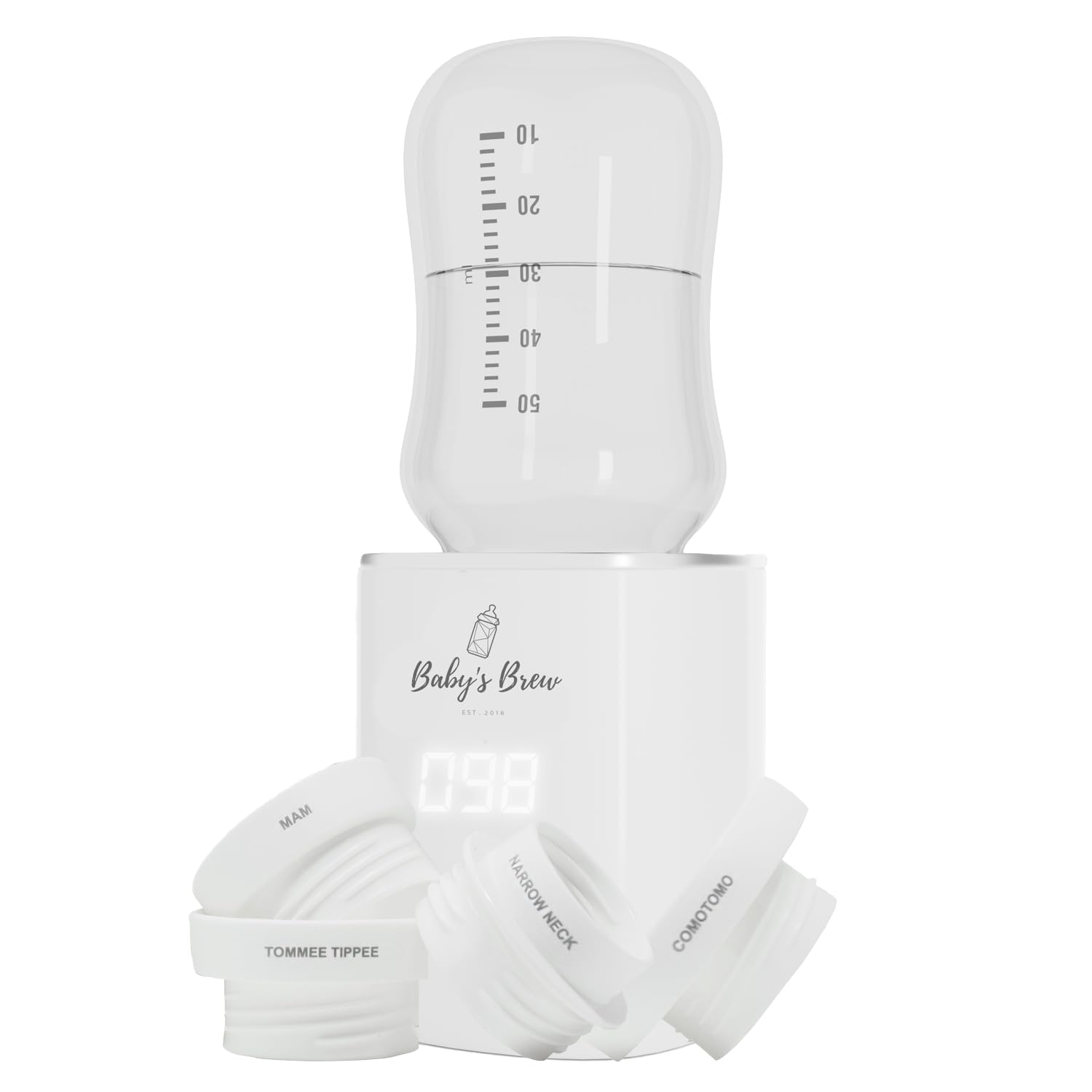 Baby's Brew 3.0 warmer compatibility chart shows support for Avent, Chicco, and Spectra for easy selection.