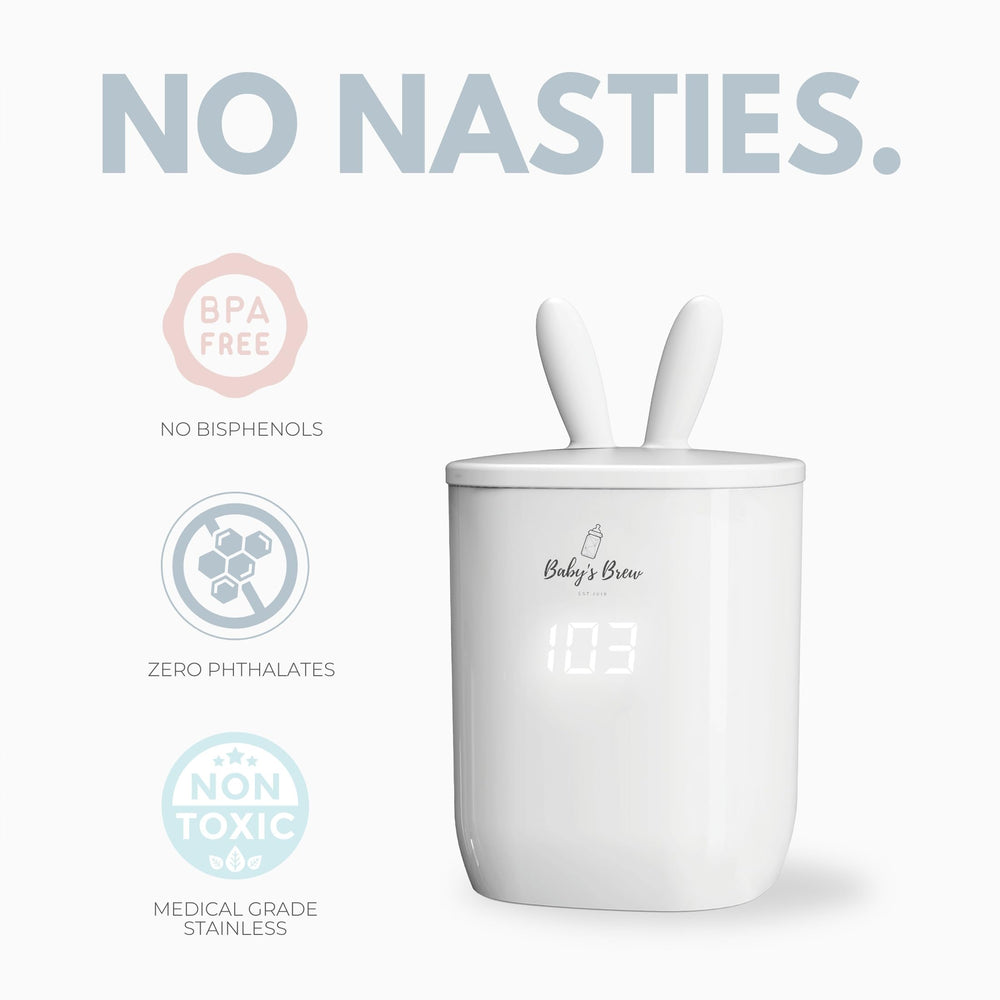 Baby’s Brew BPA-free materials highlight baby-friendly, safe construction.