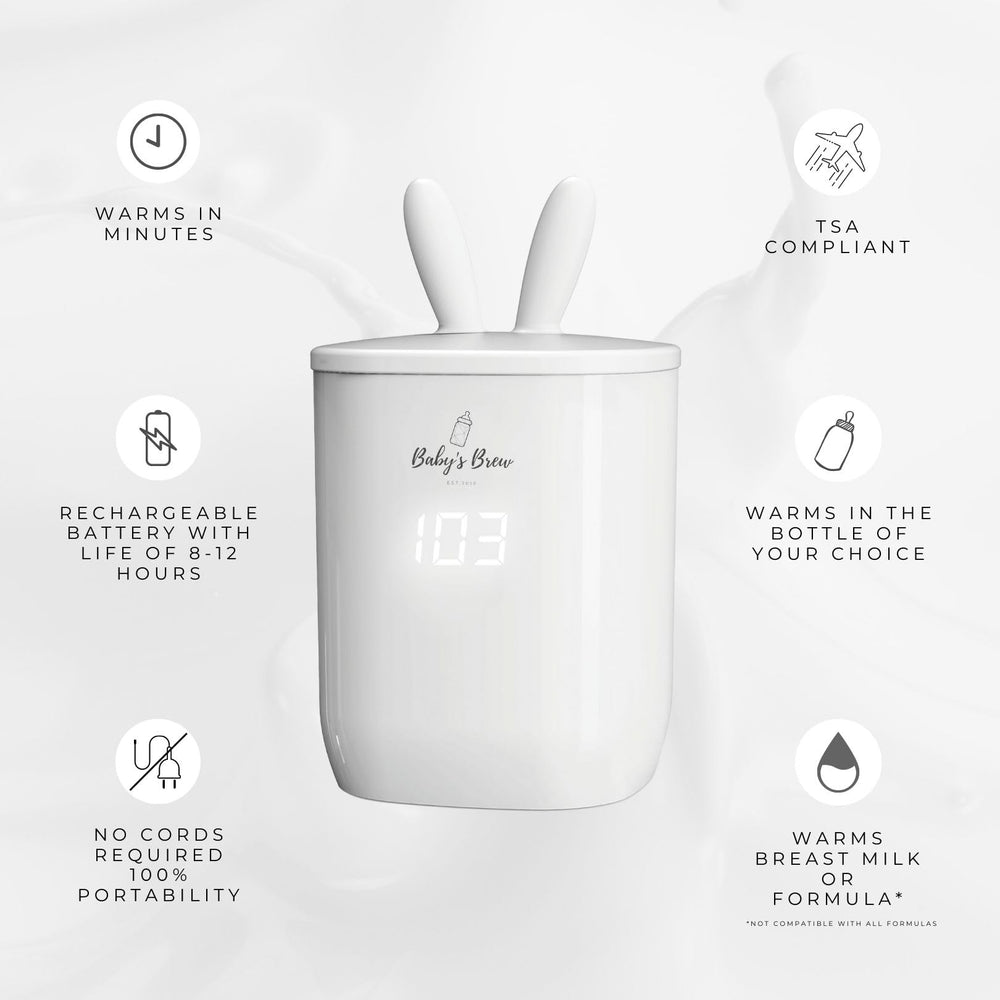 Baby’s Brew warmer ergonomic design supports stable bottle placement.