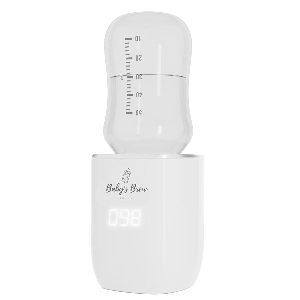 Baby’s Brew Superfast warmer front view shows a compact, travel-ready design.