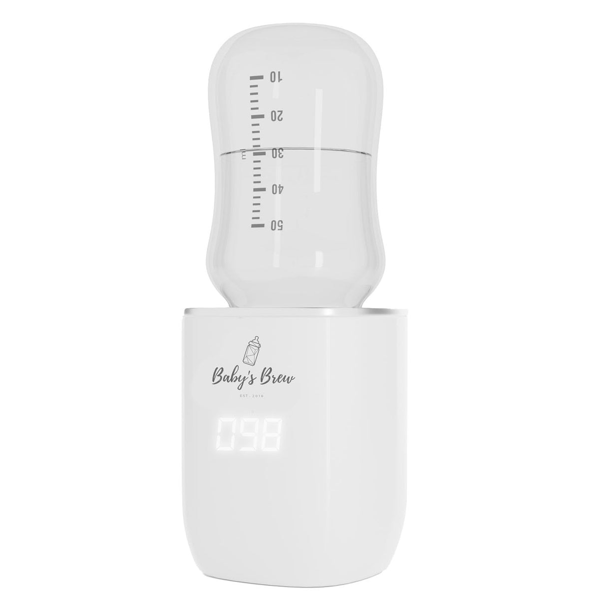 Baby’s Brew Superfast warmer front view shows a compact, travel-ready design.
