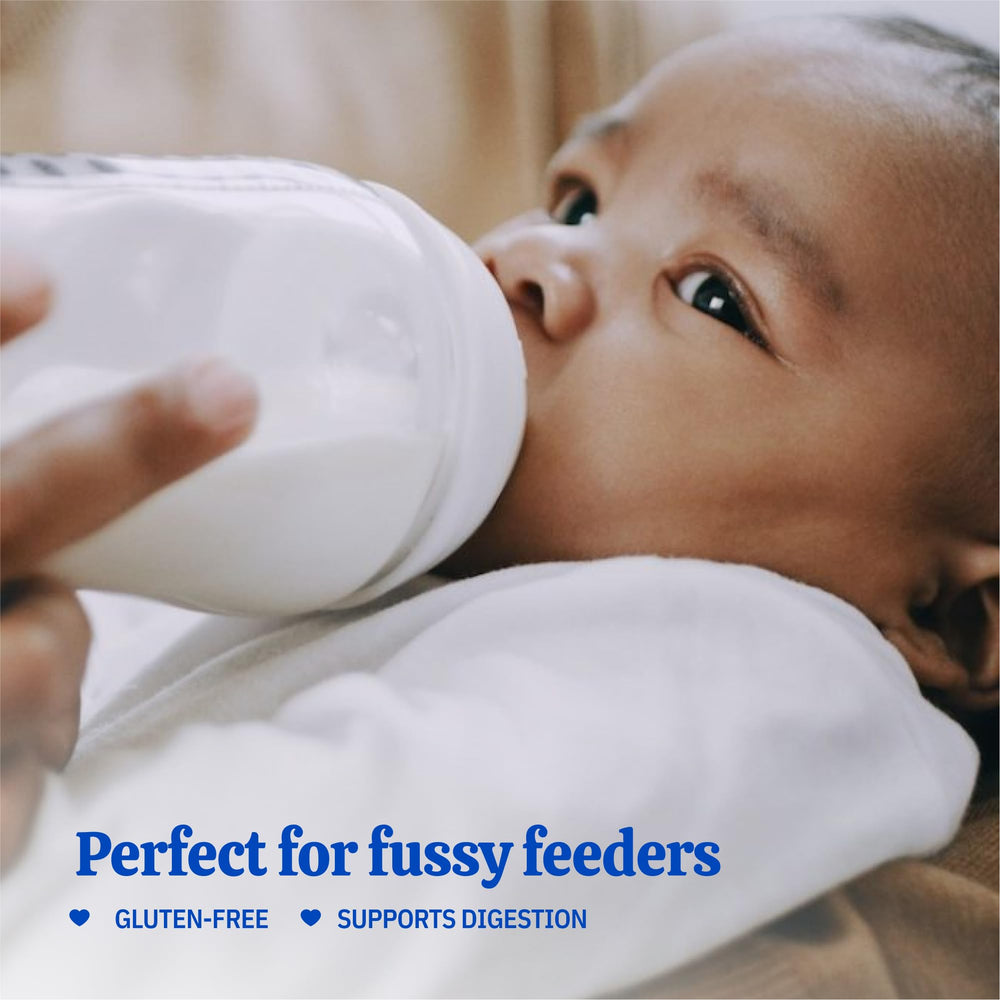 Baby's Only A2 Organic Milk Infant Formula 21 oz package on kitchen counter ready for use.