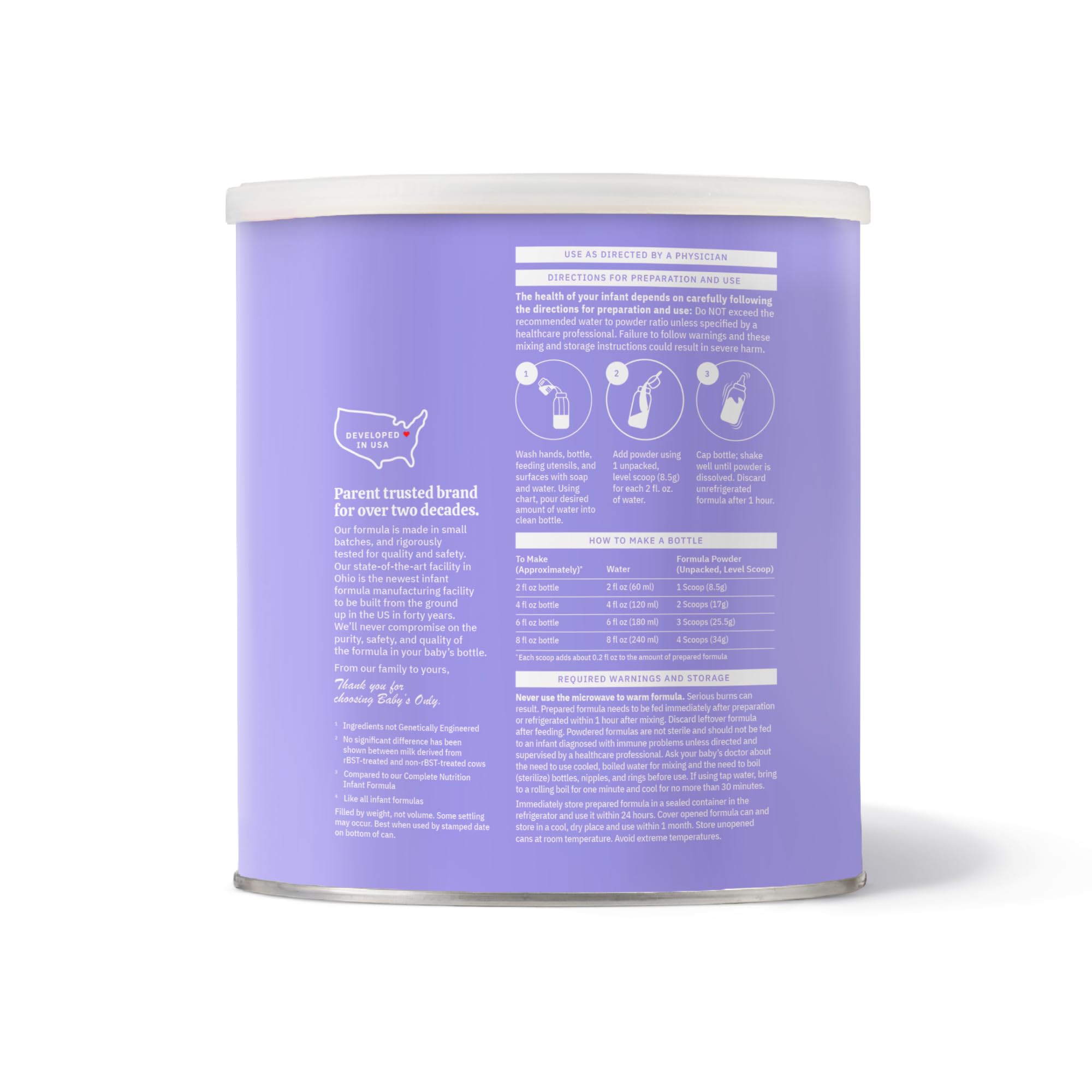 Baby's Only A2 Organic Milk Infant Formula bottle cap on a ready-to-use bottle.