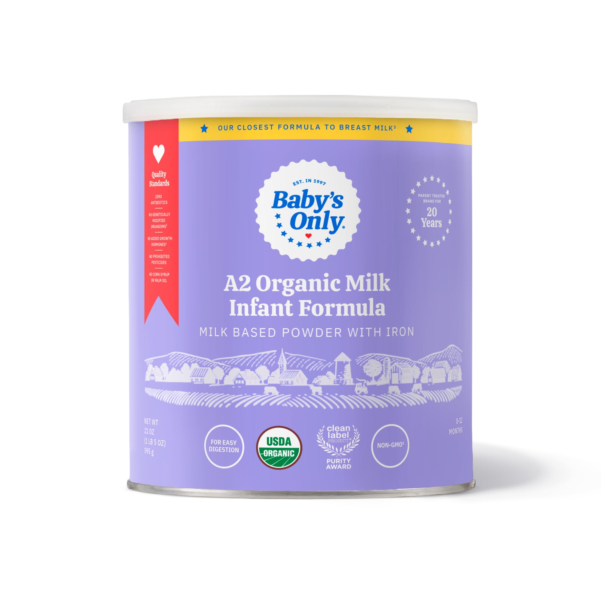 Baby's Only A2 Organic Milk Infant Formula bottle pour showing smooth mix for easy preparation.