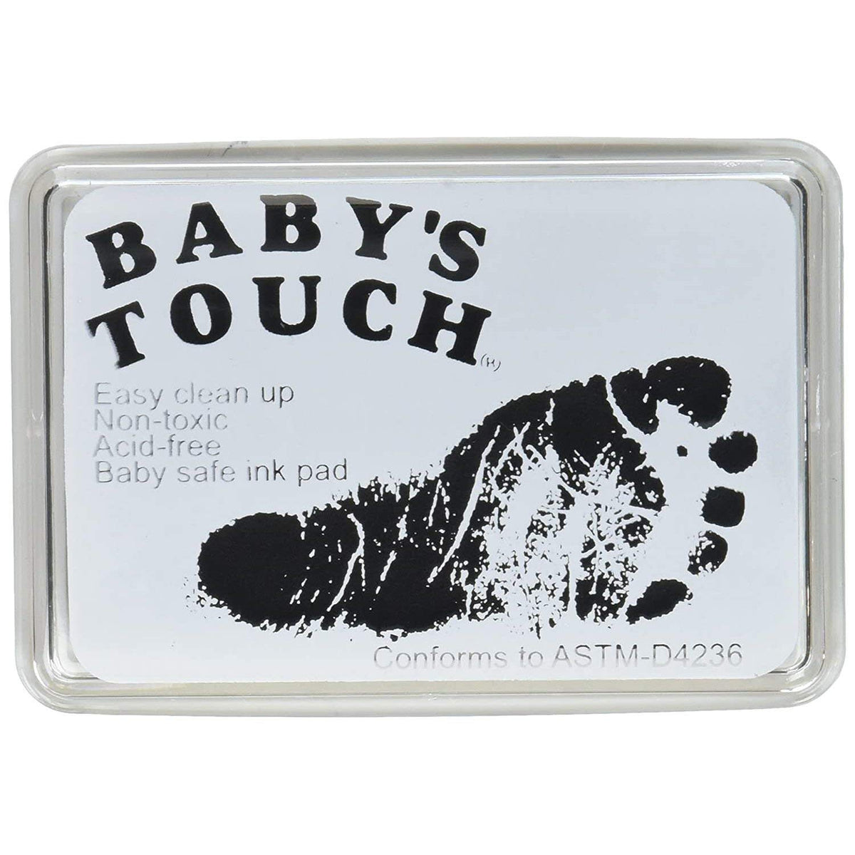 Baby's Touch handprint inkpad in black for safe keepsakes and easy cleanup.