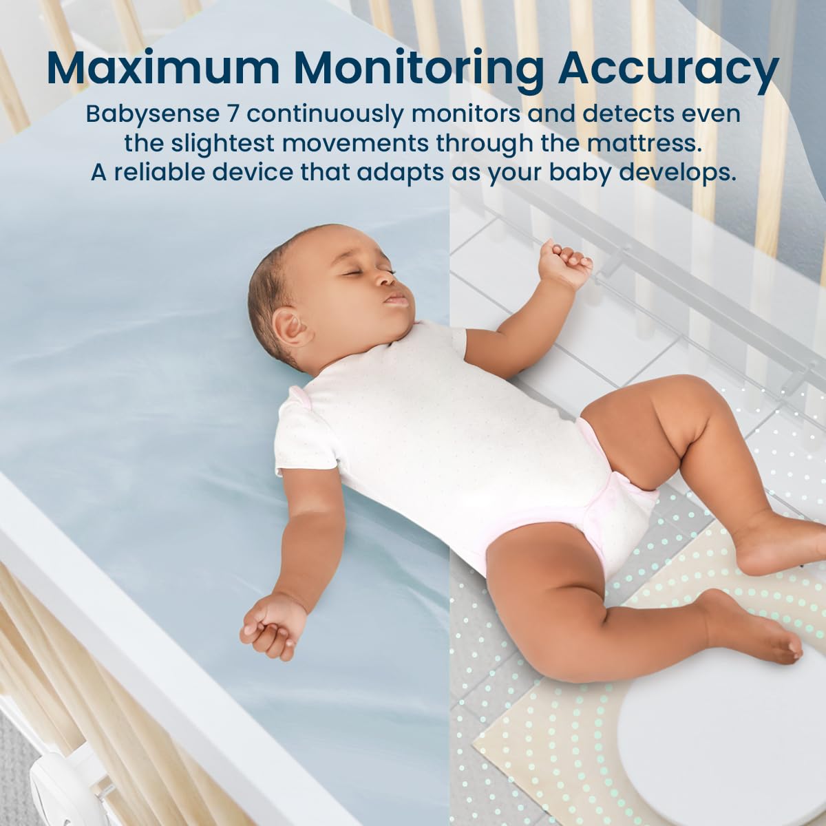 Babysense 7 uses two sensor pads for complete crib coverage.