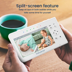 Babysense dual cameras with pan-tilt-zoom for flexible monitoring.