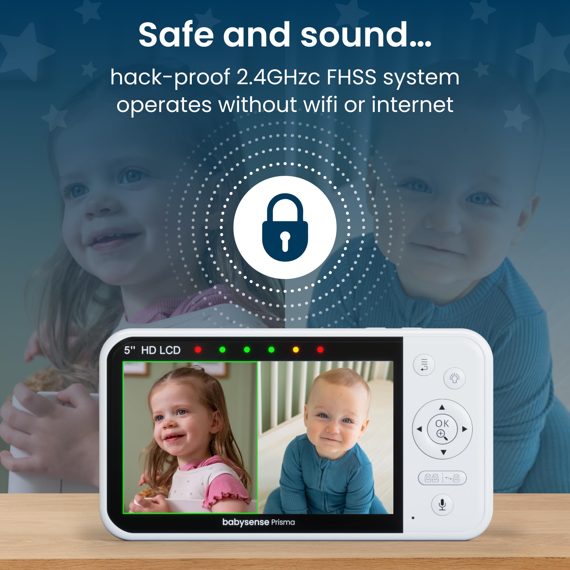 Babysense Prisma white noise delivers calming sounds to help soothe baby.