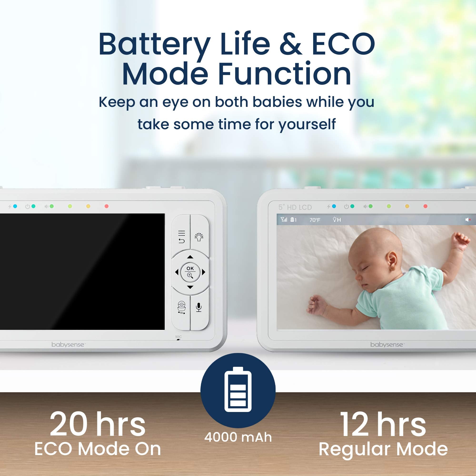 Babysense white noise option helps calm baby
