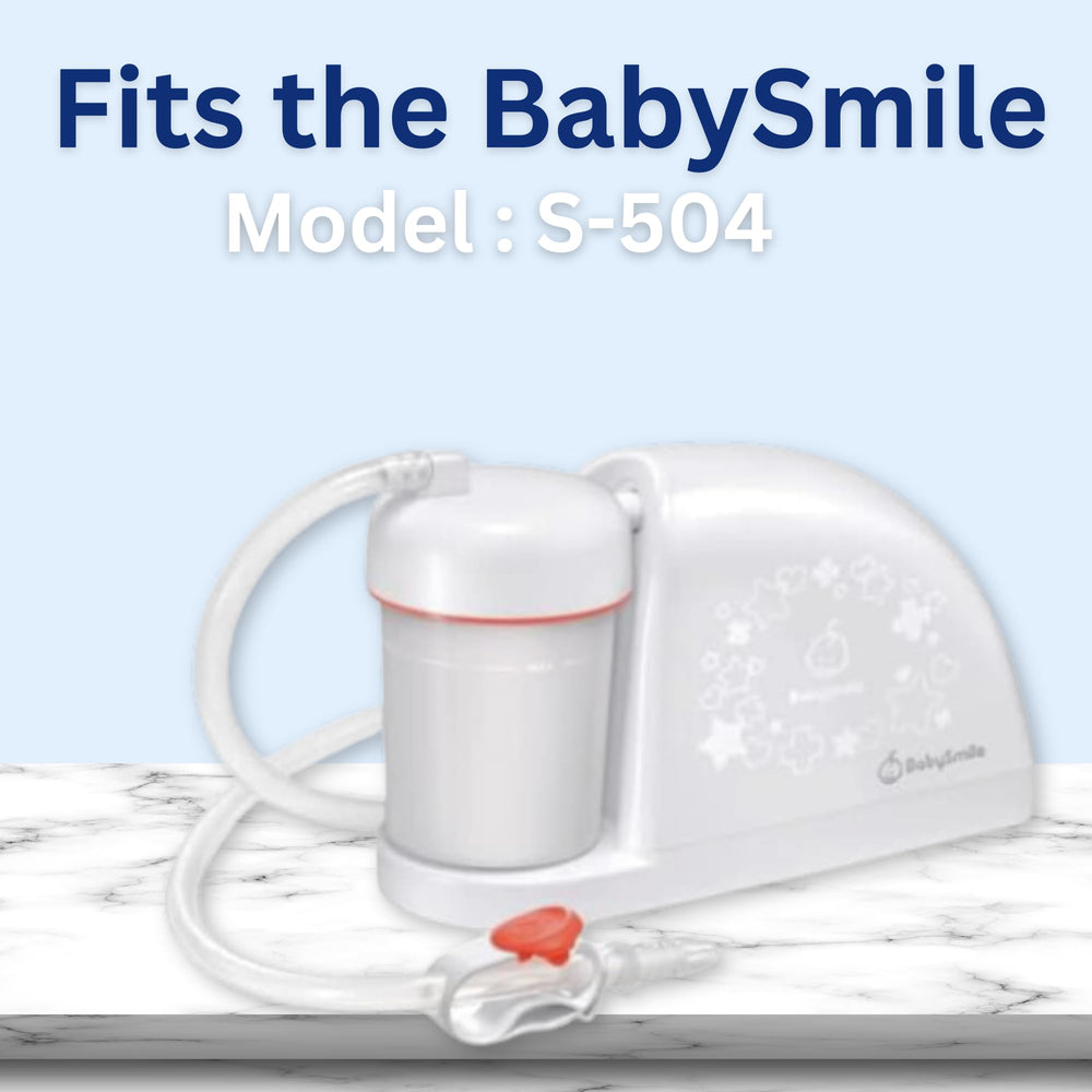BabySmile tube replacement in use with a compatible nasal aspirator unit.