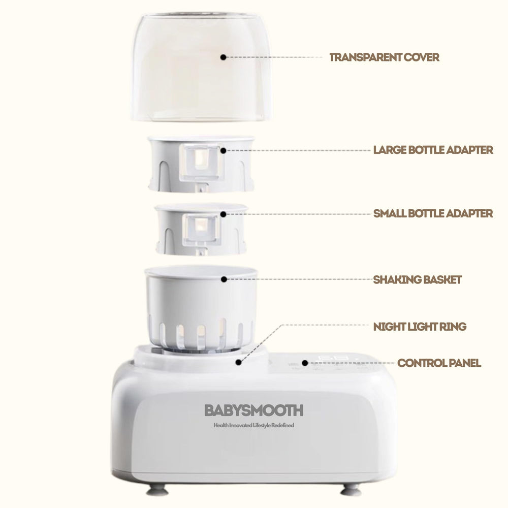 Babysmooth-multi-function-universal-bottle-compatibility supports warming, defrosting, and mixing with any bottle.