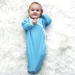 Babysoy gown fold-over cuffs prevent scratching and keep tiny hands warm