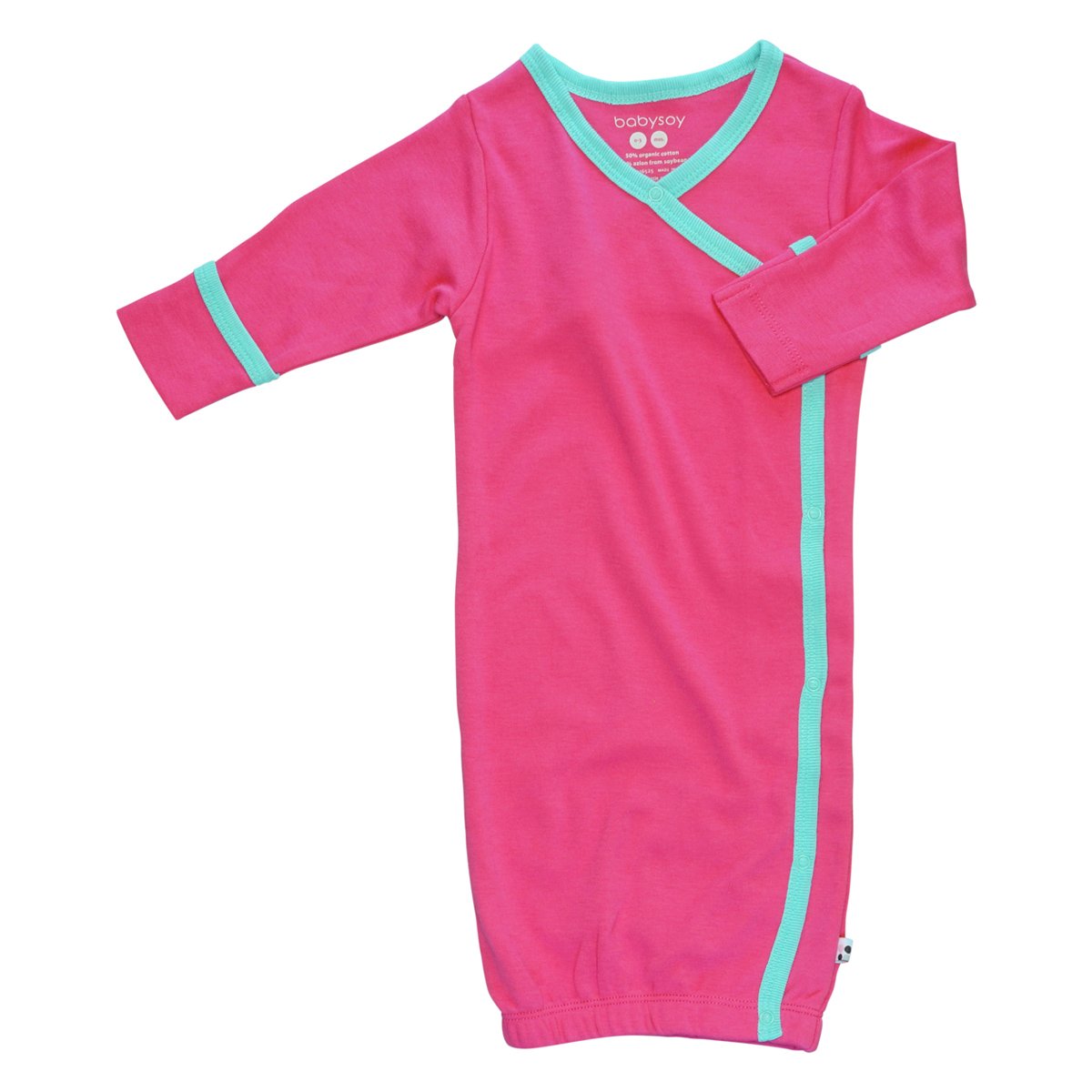 Babysoy Organic Newborn Kimono Gown Berry front view, breathable fabric for delicate skin