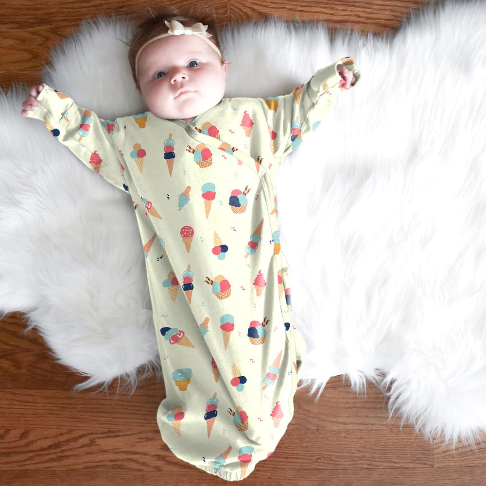 Babysoy Summer Kimono Gown fold-over cuffs prevent scratching and keep hands warm.