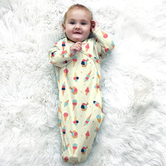 Babysoy Kimono Gown with mittens in Ice Cream color for warm, scratch-free sleep.