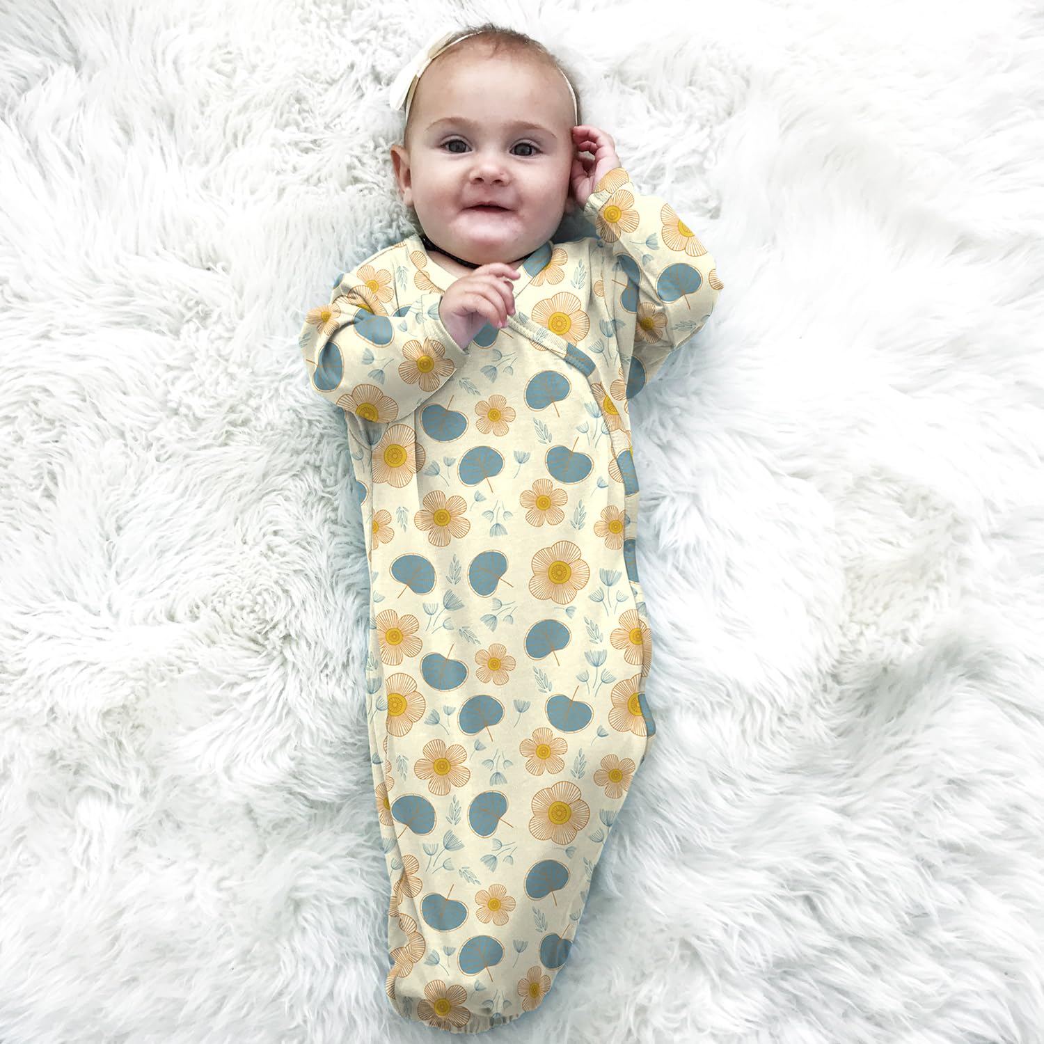Babysoy Summer Kimono Gown on newborn model highlighting breathable, lightweight sleepwear