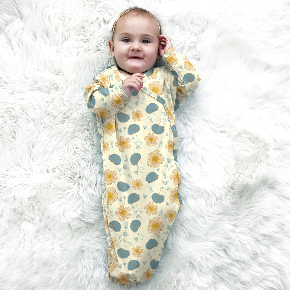 Babysoy Summer Kimono Gown on newborn model highlighting breathable, lightweight sleepwear