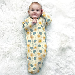 Babysoy Summer Kimono Gown on newborn model highlighting breathable, lightweight sleepwear