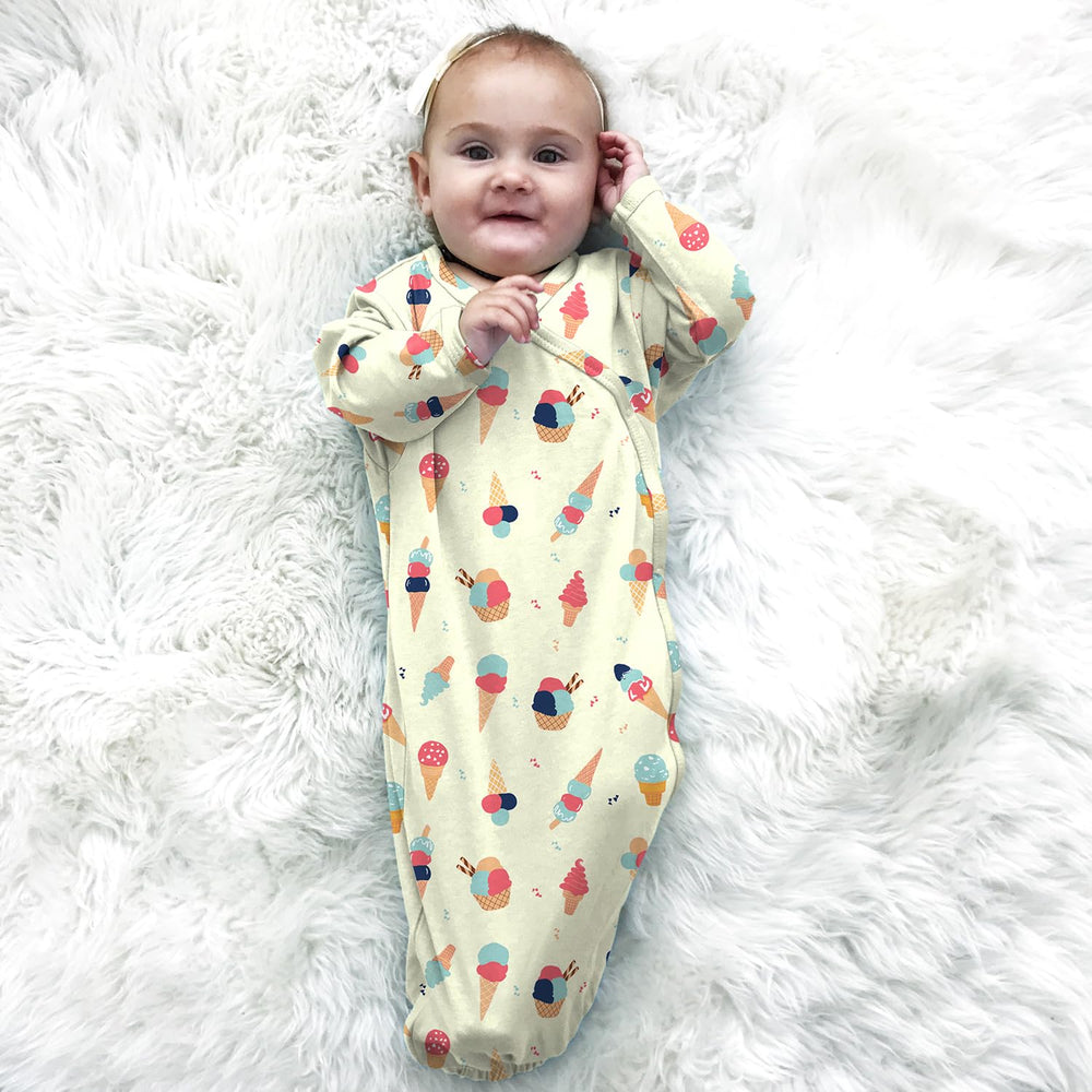 Babysoy Summer Kimono Gown side snap demonstrates easy dressing and quick diaper changes.