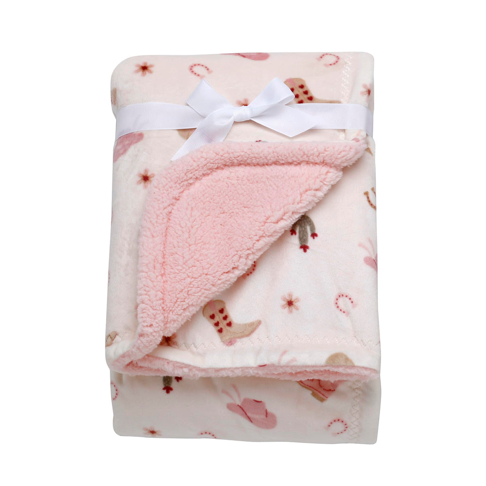 Baby Starters 2 Ply Silky Baby Blanket close-up of pink and cream reversible design for newborns.