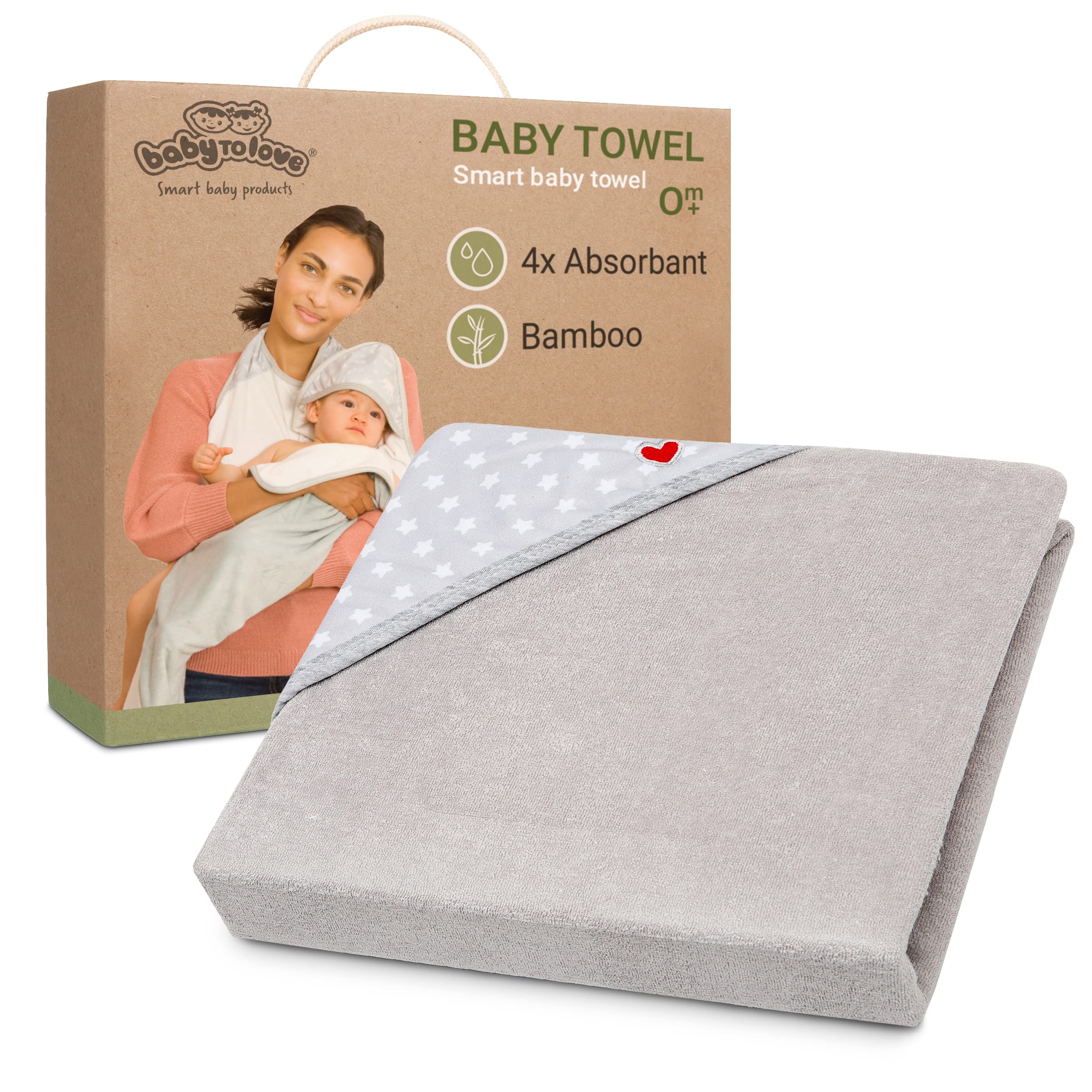 BabyToLove extra-large smart baby towel hooded keeps baby warm and dry after bath.