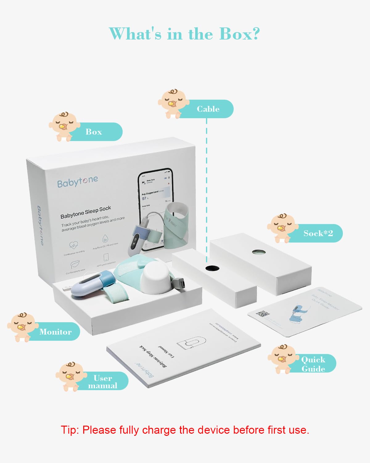 Babytone 5V1A charging setup for reliable power without fast chargers.