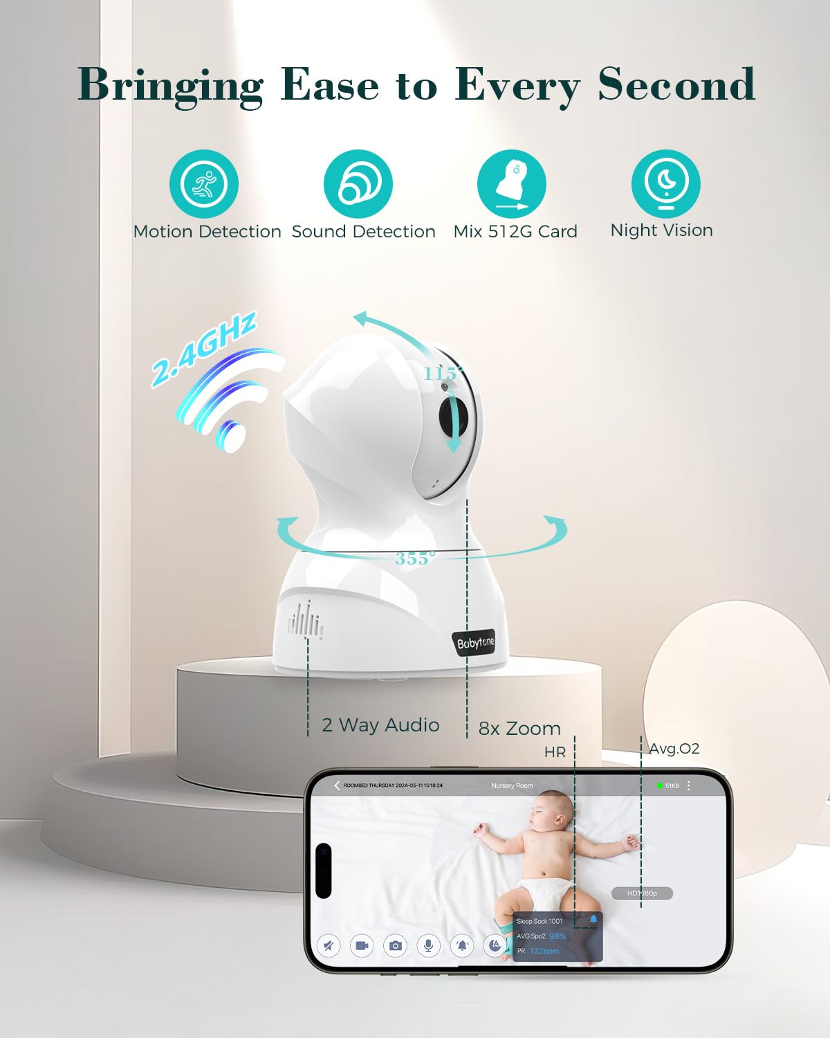 Babytone 8x zoom reveals tiny baby movements and details.
