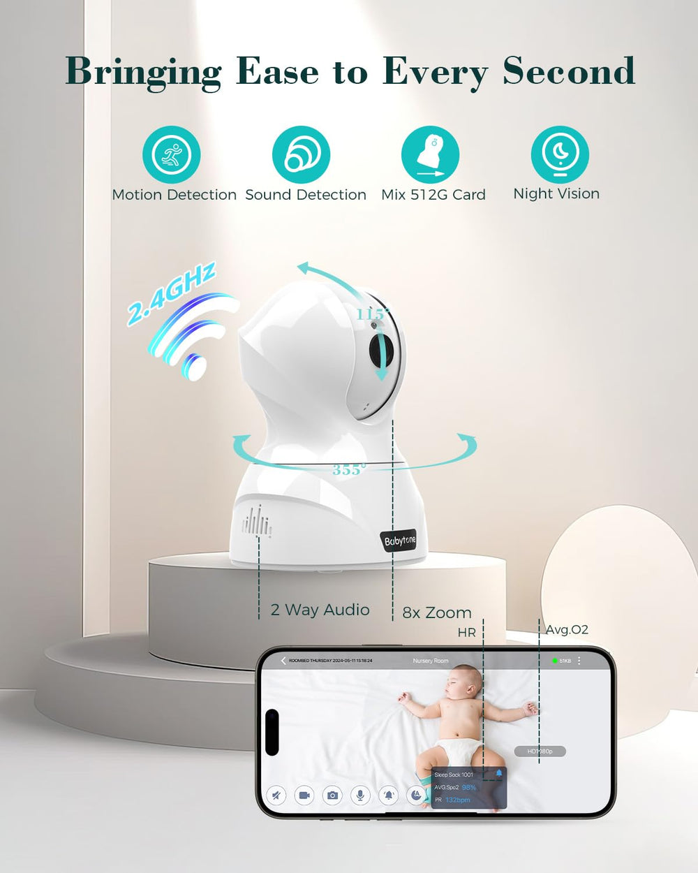 Babytone 8x zoom reveals tiny baby movements and details.