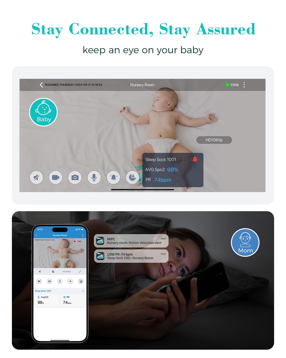 Babytone night vision captures crisp footage in low light.