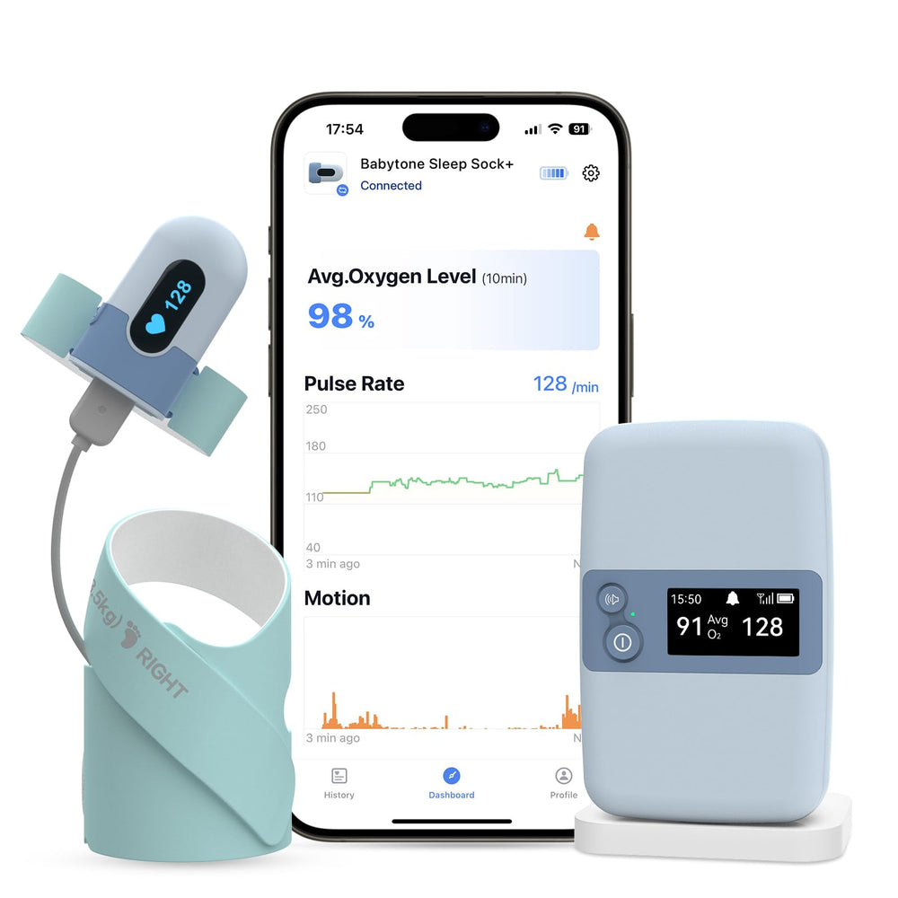 Babytone sleep monitor with base station for real-time sleep tracking.